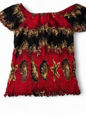 Magic Red Brown and Beige Seashell Shirred Top